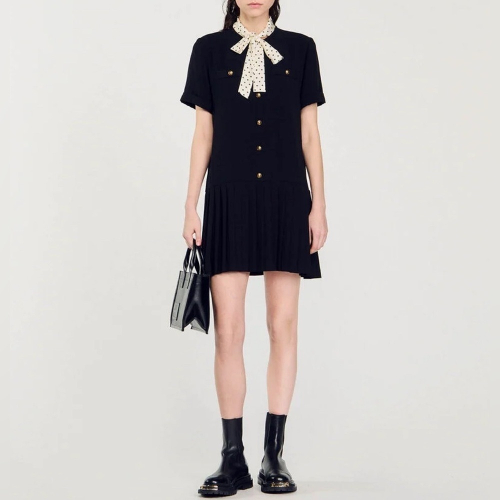 SANDRO SHORT DRESS WITH POLKA DOT TIE - Picture 4 of 15
